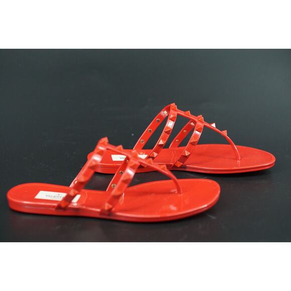 Valentino Rockstud Gladiator Thong Jelly PVC Sandals SZ 36 New Red Rosso $495 - Picture 7 of 11